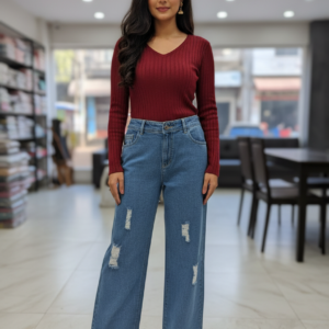 Women’s High Waist Wide Leg Blue Jeans