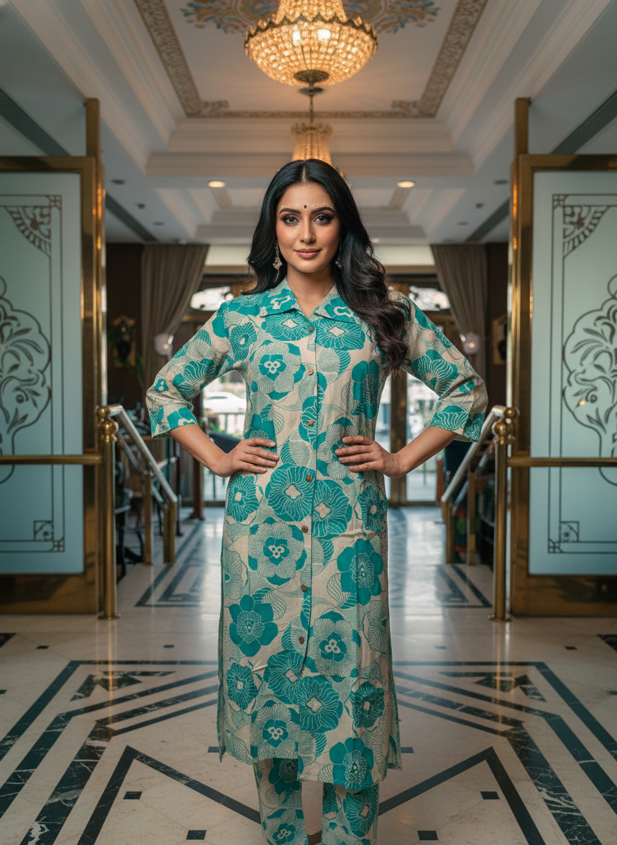 Women’s Teal Floral Printed Co-ord Set women