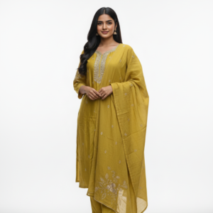 Mustard Yellow Embroidered Kurta Set with Dupatta for Women