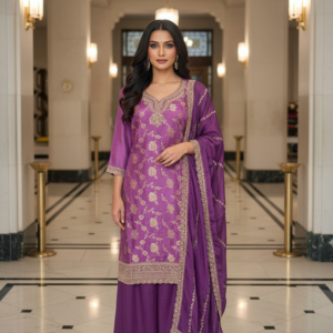 Royal Amethyst Embroidered Kurta Set with Dupatta
