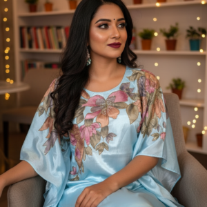 Sky Blue Crepe Co-Ord Set with Kaftan Sleeves