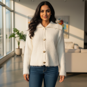 Soft Luxe Buttoned Knit Cardigan for Women – Ivory White