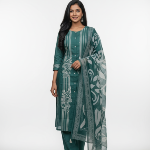 Sea Green Cotton Silk Straight Suit with Thread Work & Printed Cotton Dupatta