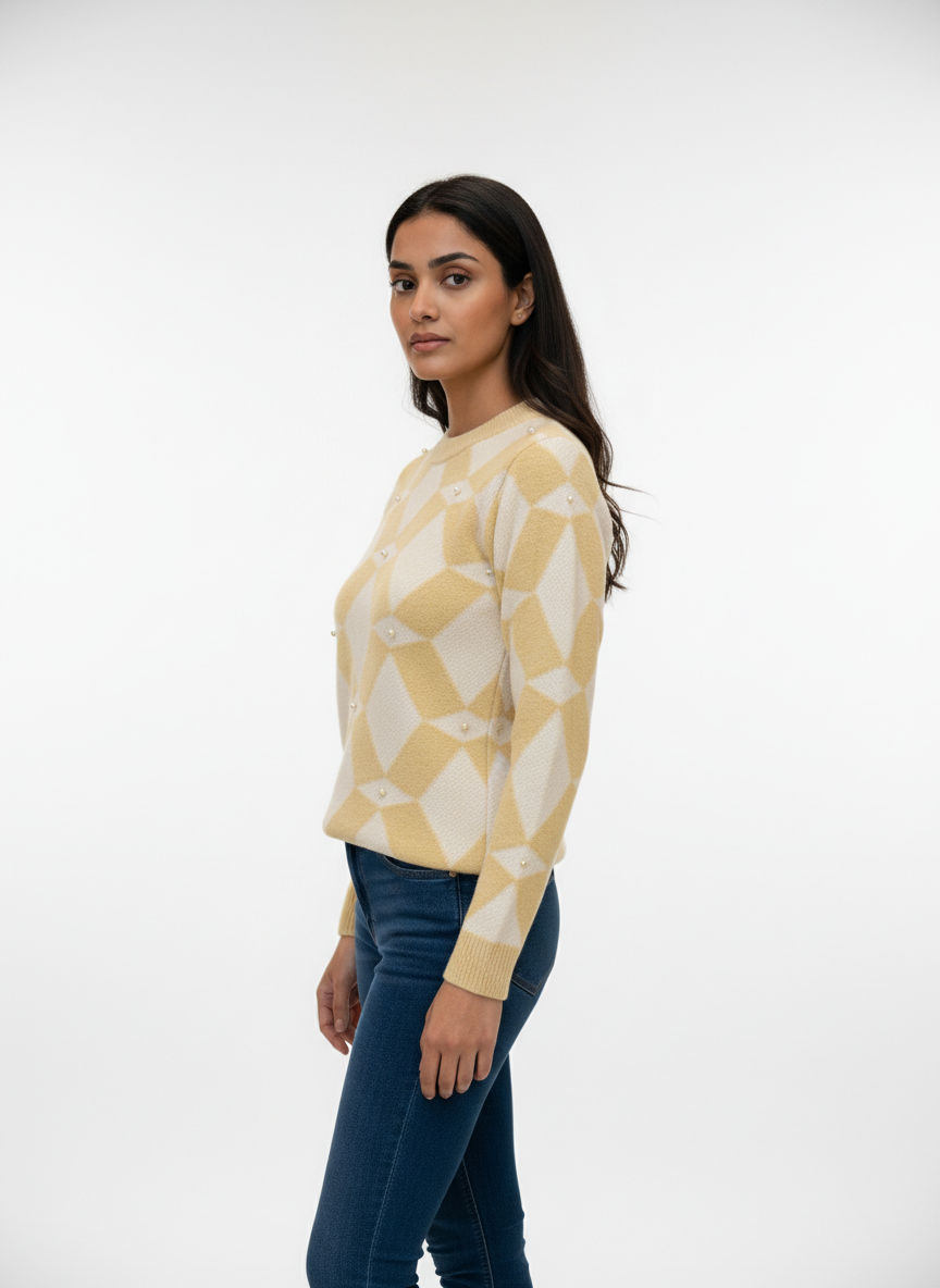 Argyle Knit Pearl-Detail Sweater for Women - Image 6