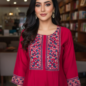 Pink Muslin Thread Embroidered Kurta Pant Co-Ord Set for Women