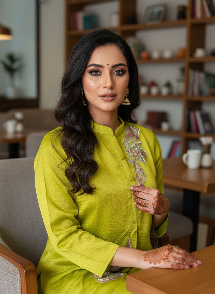 Lemon Yellow Muslin Coord Set with Cut Dana Patch Work - Image 2