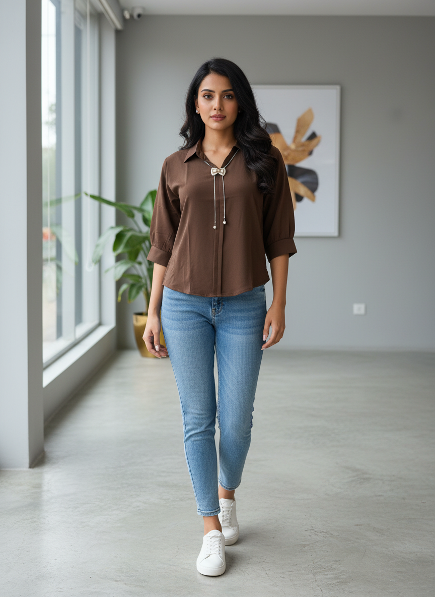Women’s Brown Solid Casual Top - Image 4