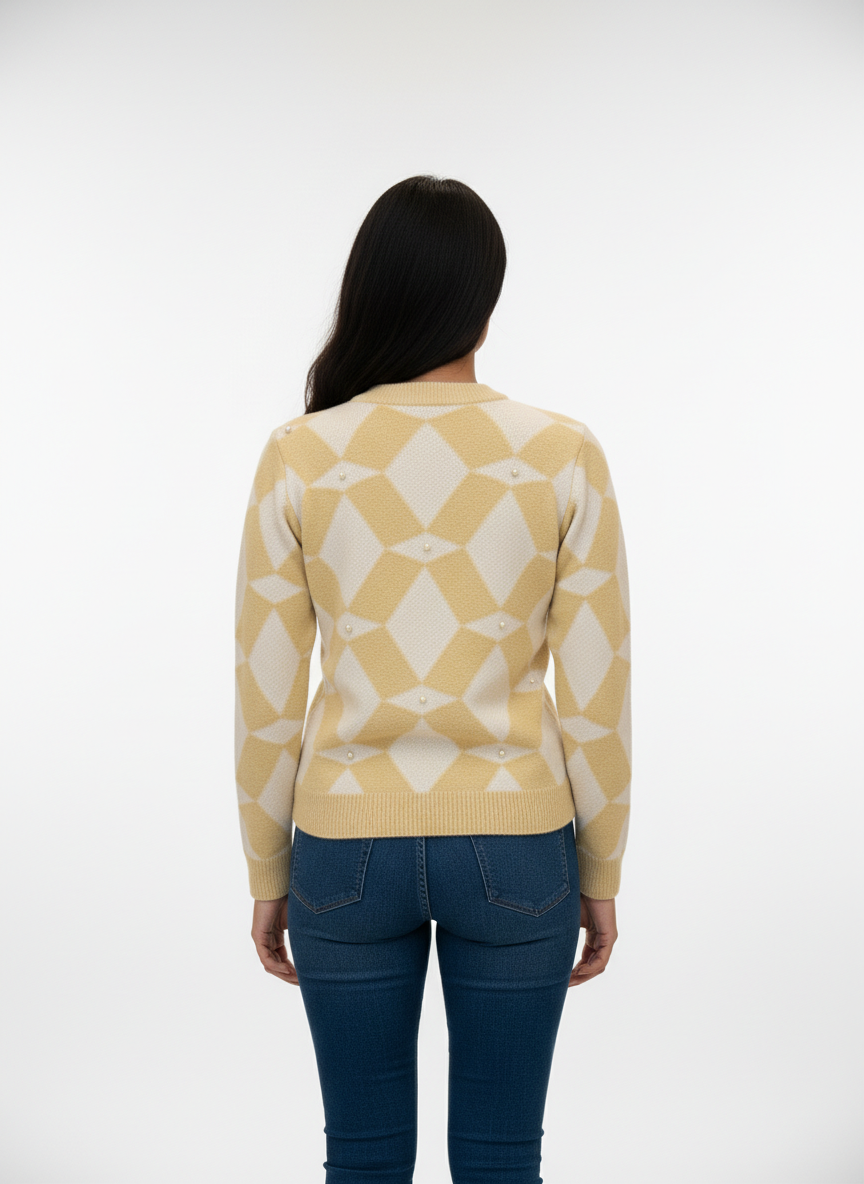 Argyle Knit Pearl-Detail Sweater for Women - Image 5