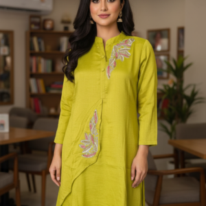 Lemon Yellow Muslin Coord Set with Cut Dana Patch Work