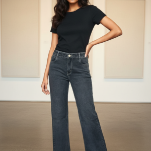 Women’s High Waist Dark Grey Wide Leg Jeans