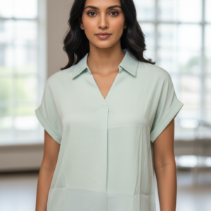 Women’s Mint Green Solid Casual Top with V-Neck