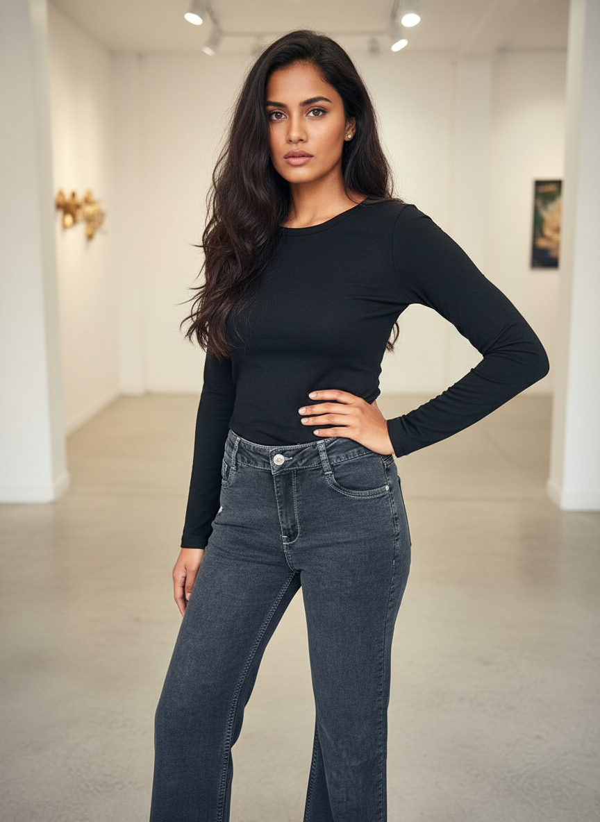 Women’s High Waist Dark Grey Wide Leg Jeans - Image 5