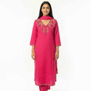 Pink Embroidered Kurta Set with Dupatta