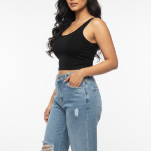 Women’s High Waist Distressed Wide Leg Blue Jeans