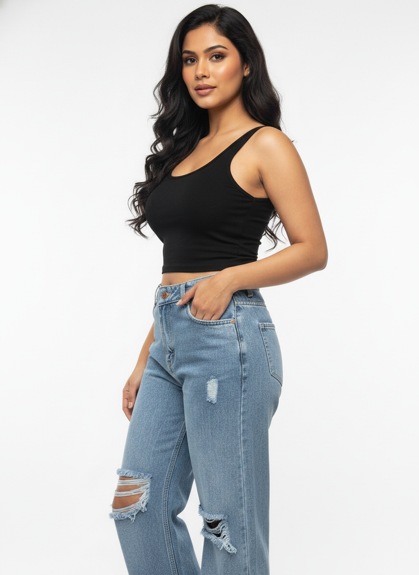 Women’s High Waist Distressed Wide Leg Blue Jeans