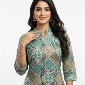 Muslin Printed Co-Ord Set for Women with Stand Collar