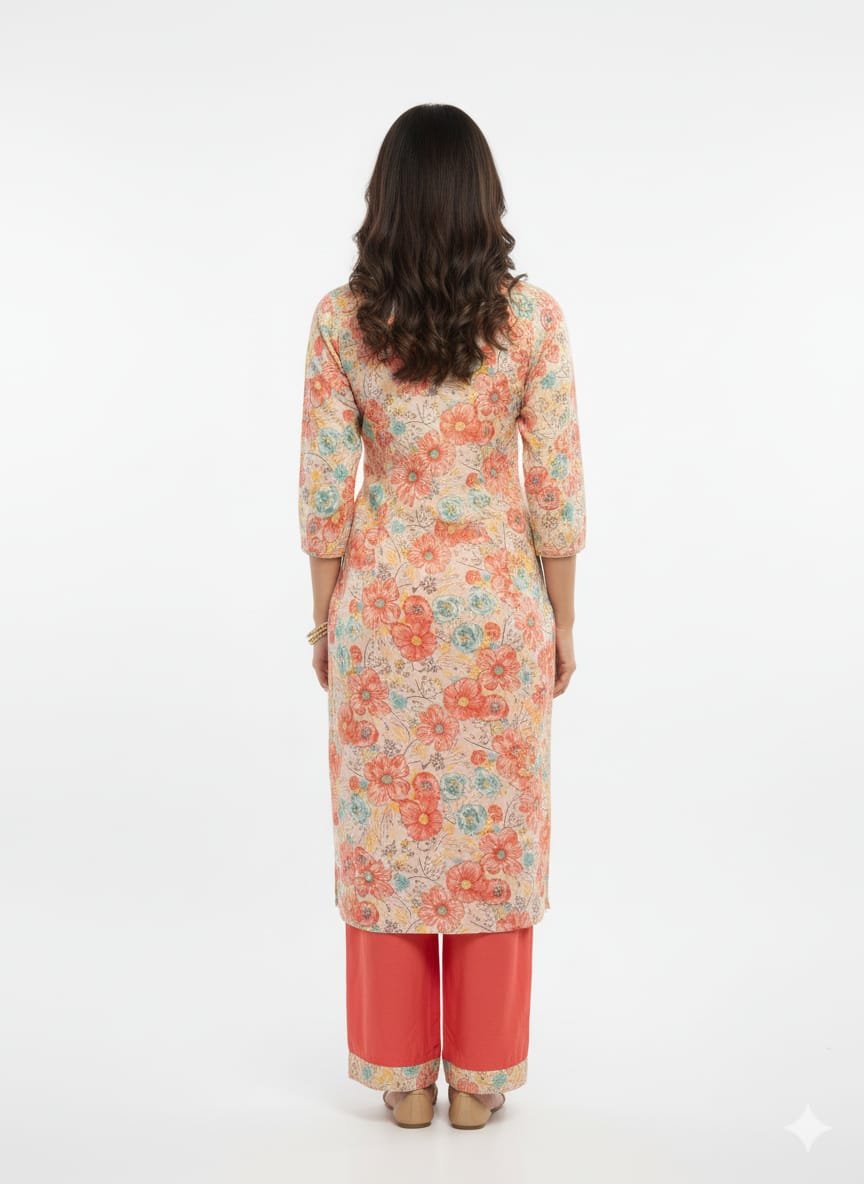 Rayon Printed Long Co-Ord Set with Afghani Salwar for Women - Image 4