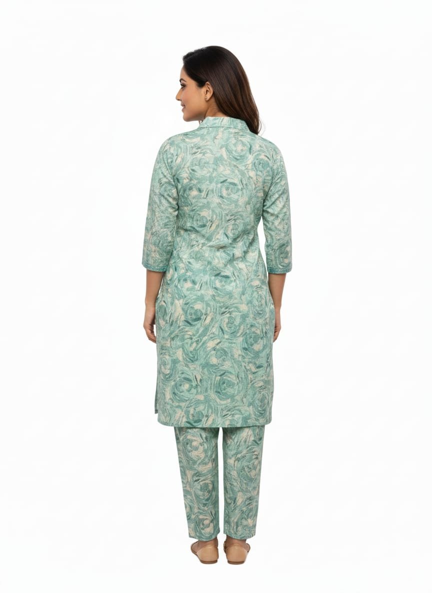 Muslin Printed Short Co-Ord Set for Women with Neckline Work - Image 4