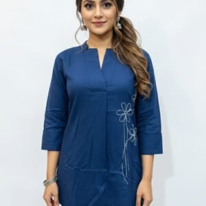 Navy Blue Pure Cotton Short Co-Ord Set with Thread Work