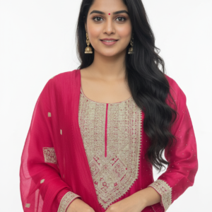 Rani pink heavy party wear short kurta with farsi salwar